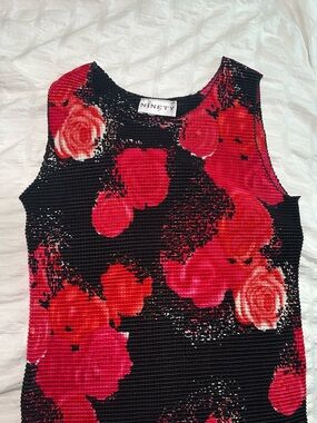 NINETY Black Tank with Red Floral Design